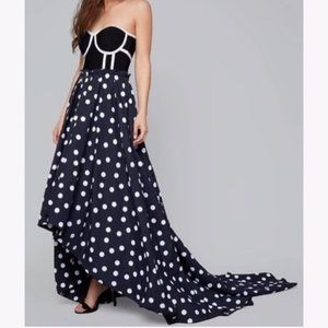 💋 Bebe Asymmetrical Gown Polka Dot Black Dress 0 new RARE 💋